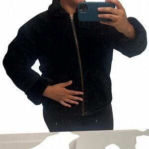 Vintage Black Suede Fur-Lined Coat